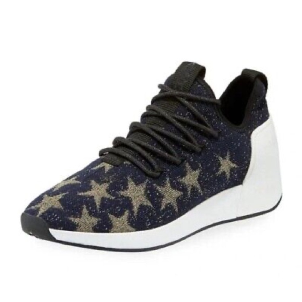 Ash Womens Black and Gold Jaguar Star Metallic Knit Platform Sneakers